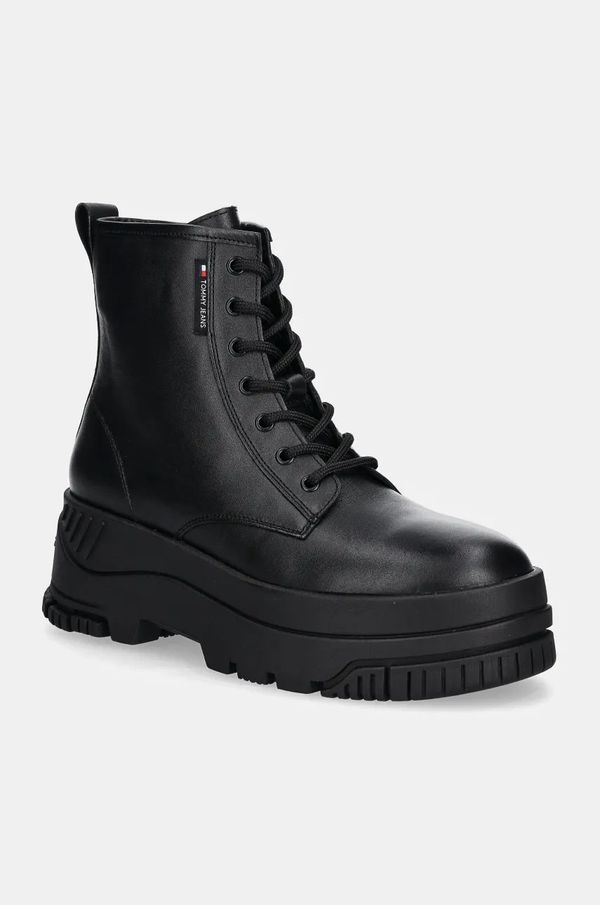 Tommy Jeans Kožne gležnjače Tommy Jeans TJW LACE UP FLATFORM BOOT za žene, boja: crna, s platformom, EN0EN02665