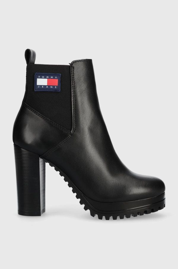 Tommy Jeans Kožne gležnjače Tommy Jeans TJW NEW ESS HIGH HEEL BOOT za žene, boja: crna, ravni potplat, EN0EN02439