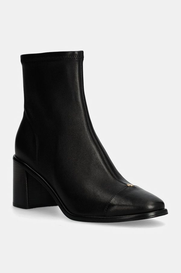 Tory Burch Kožne gležnjače Tory Burch Cap-Toe Heel Ankle Boot za žene, boja: crna, s debelom potpeticom, 159425-006