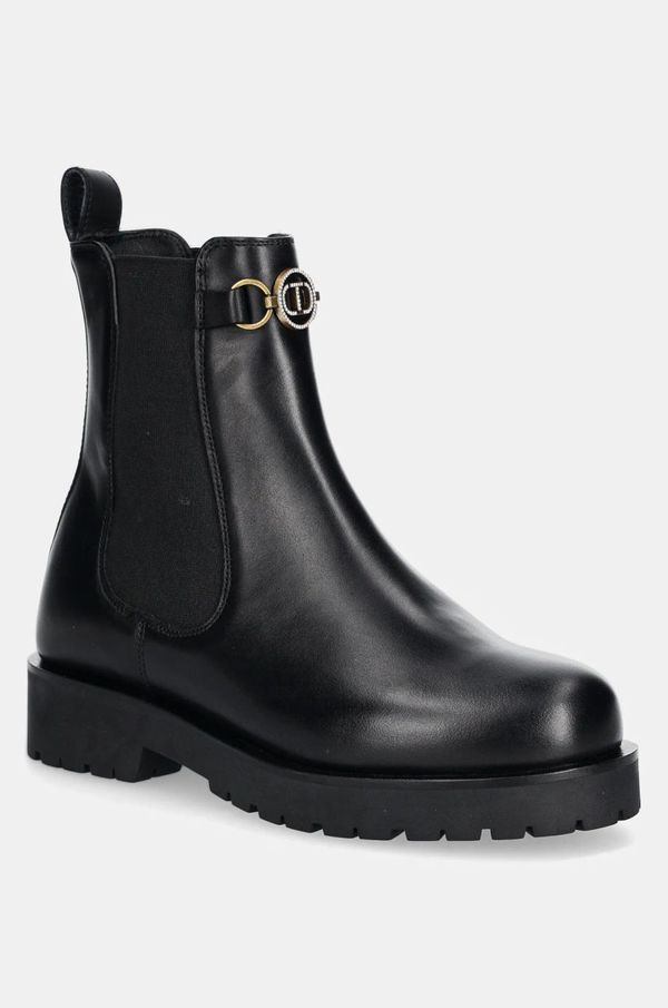 Twinset Kožne gležnjače Twinset za žene, boja: crna, ravni potplat, 242TGT168