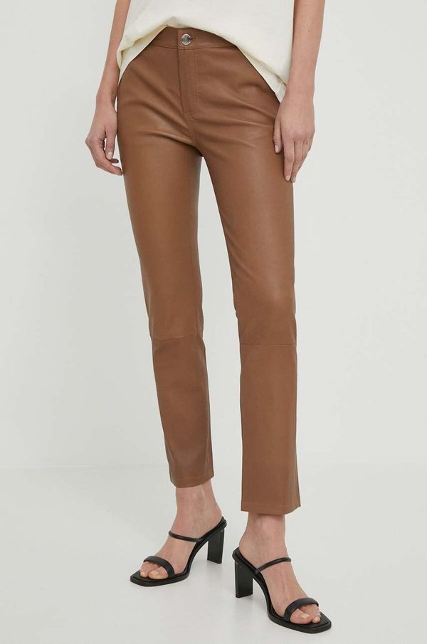 2NDDAY Kožne hlače 2NDDAY Leya 2ND za žene, boja: bež, ravni kroj, srednje visoki struk, 2000524043