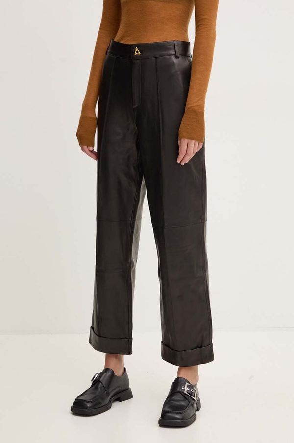 Aeron Kožne hlače AERON za žene, boja: crna, ravni kroj, visoki struk, CRPA217019