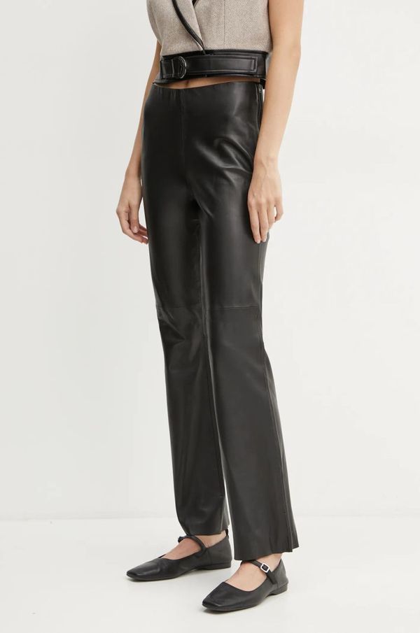 Bruuns Bazaar Kožne hlače Bruuns Bazaar za žene, boja: crna, ravni kroj, visoki struk, BBW4302