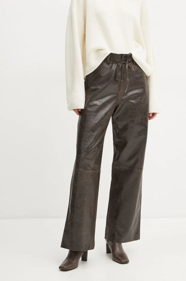 Day Birger et Mikkelsen Kožne hlače Day Birger et Mikkelsen Elijah za žene, boja: smeđa, široke, visoki struk, DAY65243578