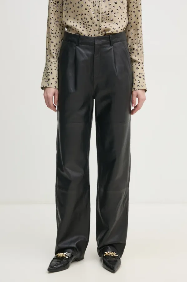 Joop! Kožne hlače Joop! Lorena za žene, boja: crna, ravni kroj, visoki struk, 80000714 180031