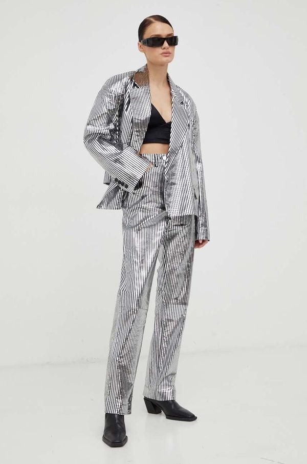 Remain Kožne hlače Remain za žene, boja: crna, ravni kroj, visoki struk