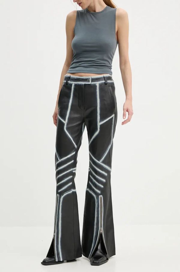 Stand Studio Kožne hlače Stand Studio Moto Trousers Detailed za žene, boja: crna, trapez, visoki struk, 62287-7030