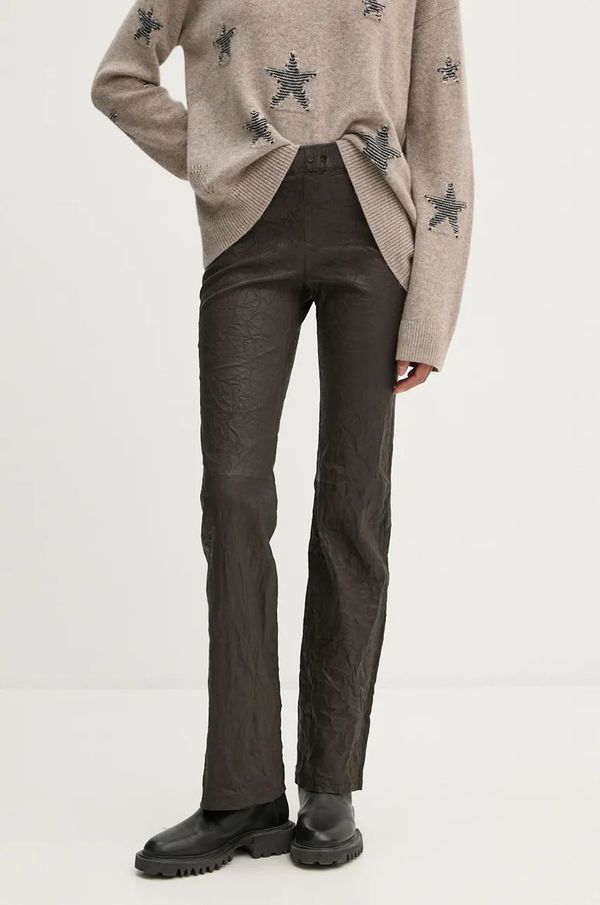 Zadig&Voltaire Kožne hlače ZADIG&VOLTAIRE za žene, boja: smeđa, trapez, srednje visoki struk, RWPA00073