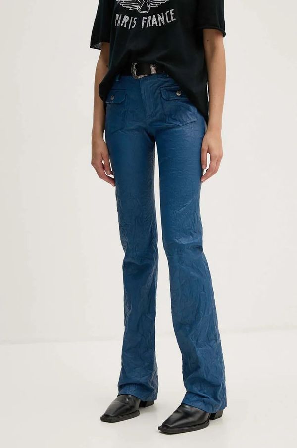 Zadig&Voltaire Kožne hlače ZADIG&VOLTAIRE za žene, ravni kroj, visoki struk, RWPA00066