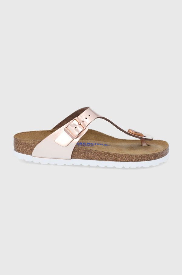 Birkenstock Kožne japanke Birkenstock Gizeh za žene, boja: ružičasta, ravna potpetica, 1005049-met.copper