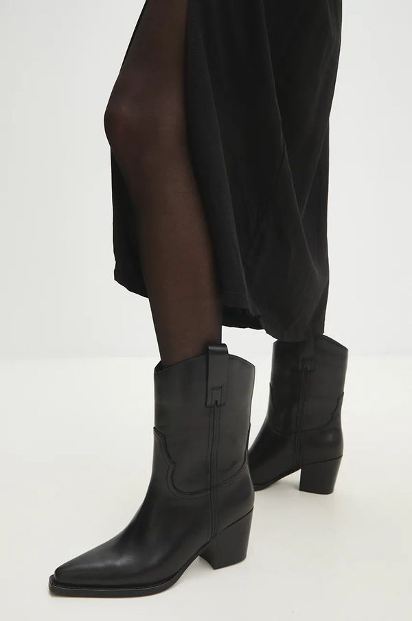 Answear Lab Kožne kaubojske čizme Answear Lab za žene, boja: crna, s debelom potpeticom, sa srednje toplom podstavom