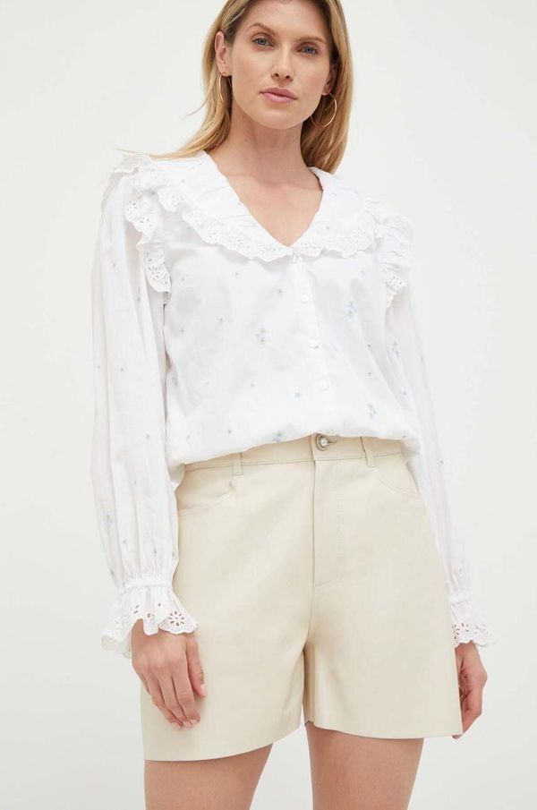 Custommade Kožne kratke hlače Custommade Nava za žene, boja: bež, glatki materijal, visoki struk