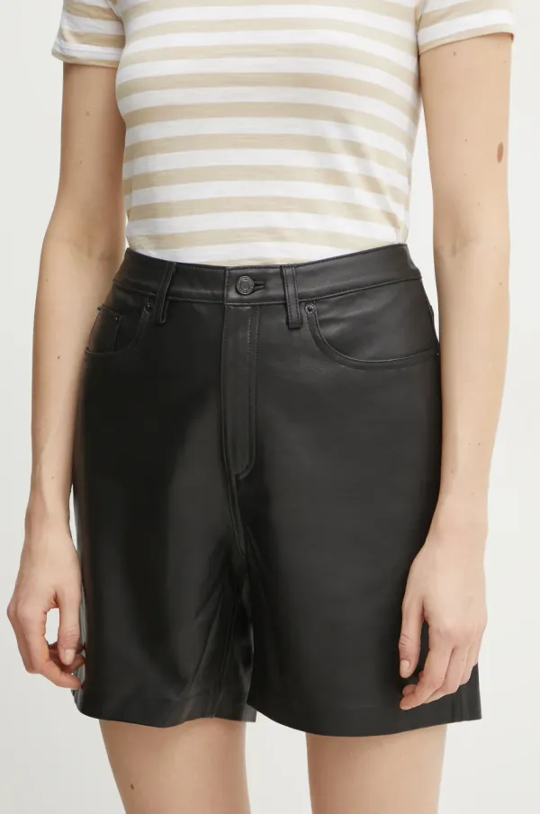 MICHAEL Michael Kors Kožne kratke hlače MICHAEL Michael Kors za žene, boja: crna, bez uzorka, visoki struk, MR530SVFAF