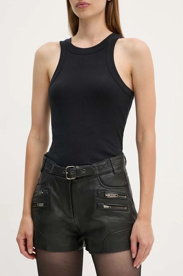 The Kooples Kožne kratke hlače The Kooples za žene, boja: crna, bez uzorka, visoki struk, FSHO29010K