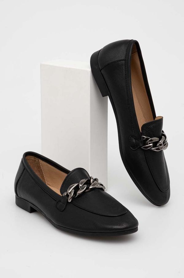 Answear Lab Kožne mokasinke Answear Lab za žene, boja: crna, ravni potplat