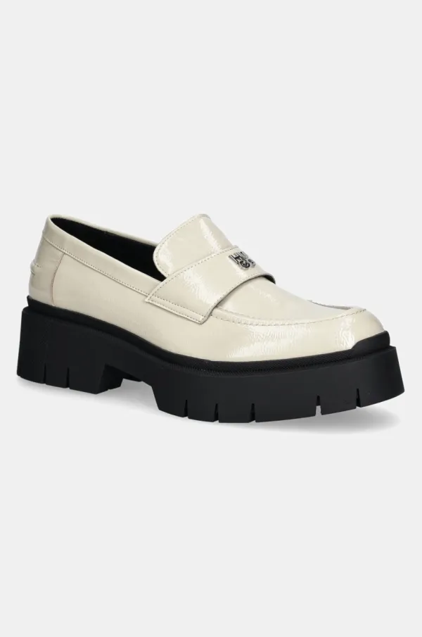 HUGO Kožne mokasinke HUGO Kris za žene, boja: bež, s platformom, 50538597