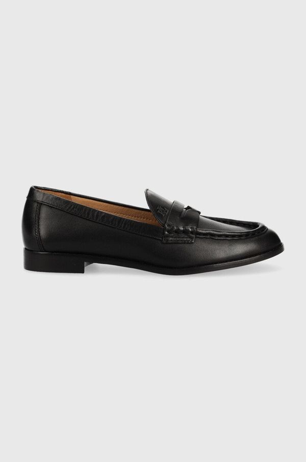Lauren Ralph Lauren Kožne mokasinke Lauren Ralph Wynnie Burnished Calf za žene, boja: crna, ravna potpetica