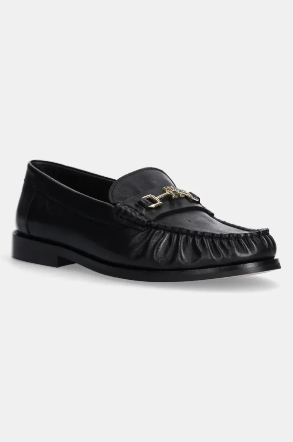 Tommy Hilfiger Kožne mokasinke Tommy Hilfiger SOFT LEATHER HORSEBIT LOAFER za žene, boja: crna, ravni potplat, FW0FW08414