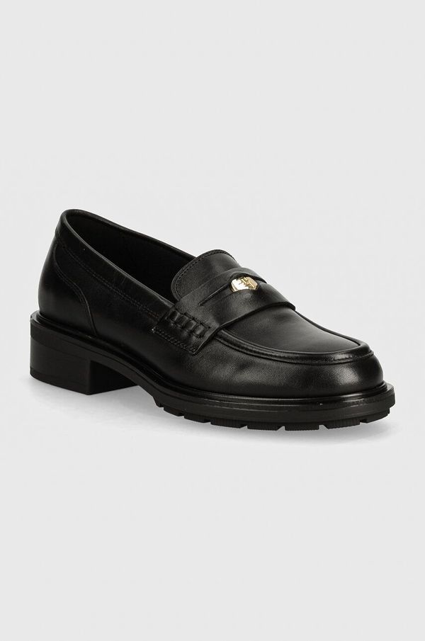 Tommy Hilfiger Kožne mokasinke Tommy Hilfiger TH PENNY LOAFER za žene, boja: crna, s platformom, FW0FW08029