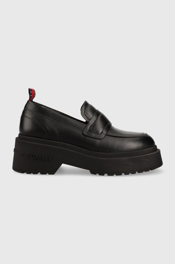 Tommy Jeans Kožne mokasinke Tommy Jeans TJW AVA LOAFER za žene, boja: crna, s platformom, EN0EN02218