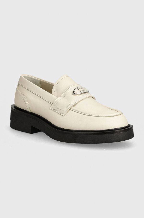 Tommy Jeans Kožne mokasinke Tommy Jeans TJW FLAT LOAFER za žene, boja: bež, ravni potplat, EN0EN02557