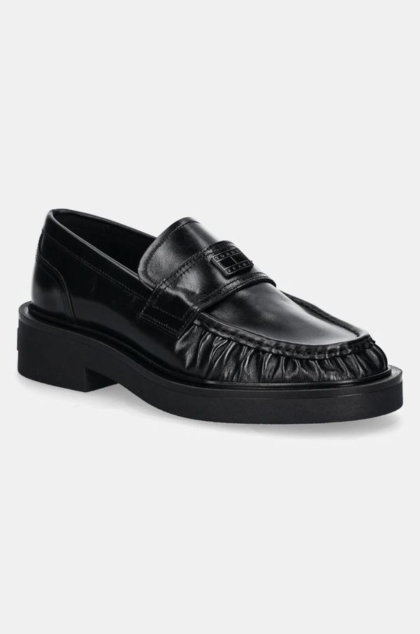 Tommy Jeans Kožne mokasinke Tommy Jeans TJW ORIGIN LOAFER za žene, boja: crna, ravni potplat, EN0EN02708