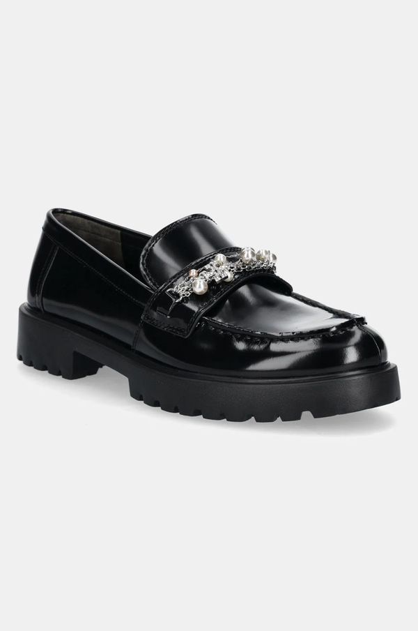 Tory Burch Kožne mokasinke Tory Burch Classic Embellished Lug Loafer za žene, boja: crna, ravni potplat, 165828-006