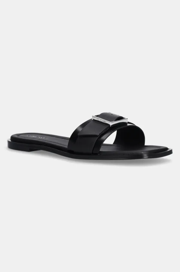 Calvin Klein Kožne natikače Calvin Klein FLAT SLIDE W/BUCKLE - LTH za žene, boja: crna, HW0HW02490