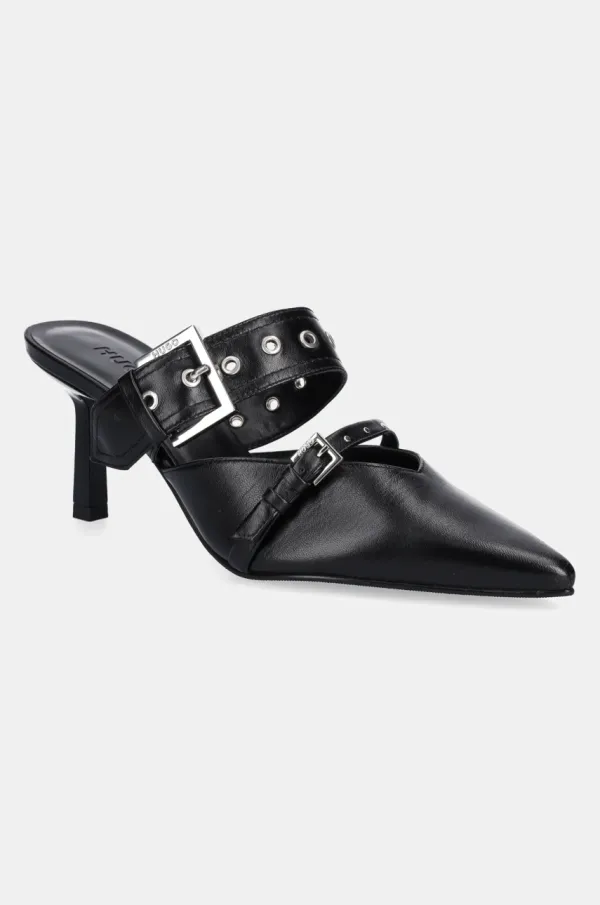 HUGO Kožne natikače HUGO Katniss za žene, boja: crna, s tankom potpeticom, 50536401