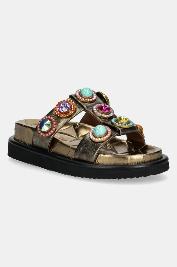 Kurt Geiger London Kožne natikače Kurt Geiger London Orson Crystal Sandal za žene, boja: zlatna, s platformom, 9107168109