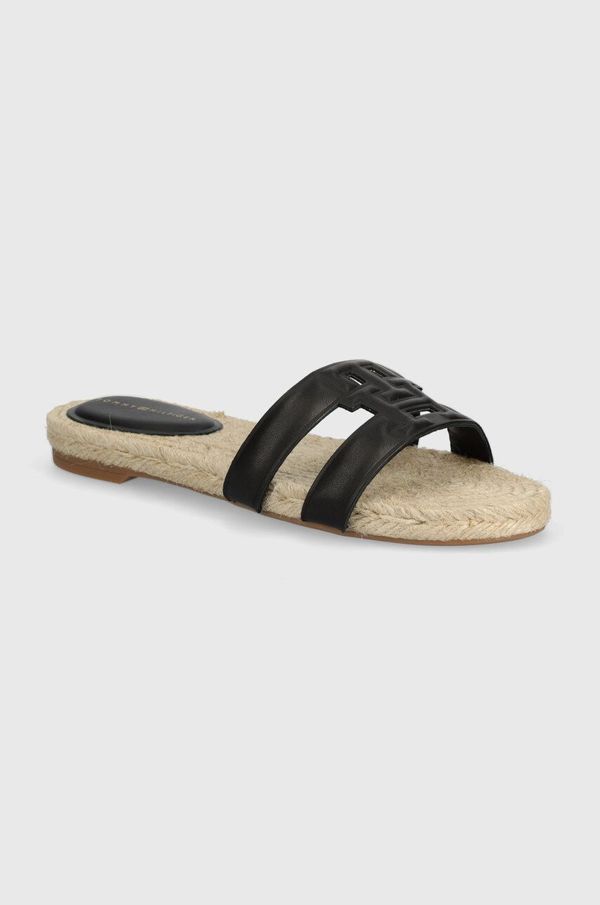 Tommy Hilfiger Kožne natikače Tommy Hilfiger TH EMBOSS FLAT ESP SANDAL za žene, boja: crna, FW0FW07928