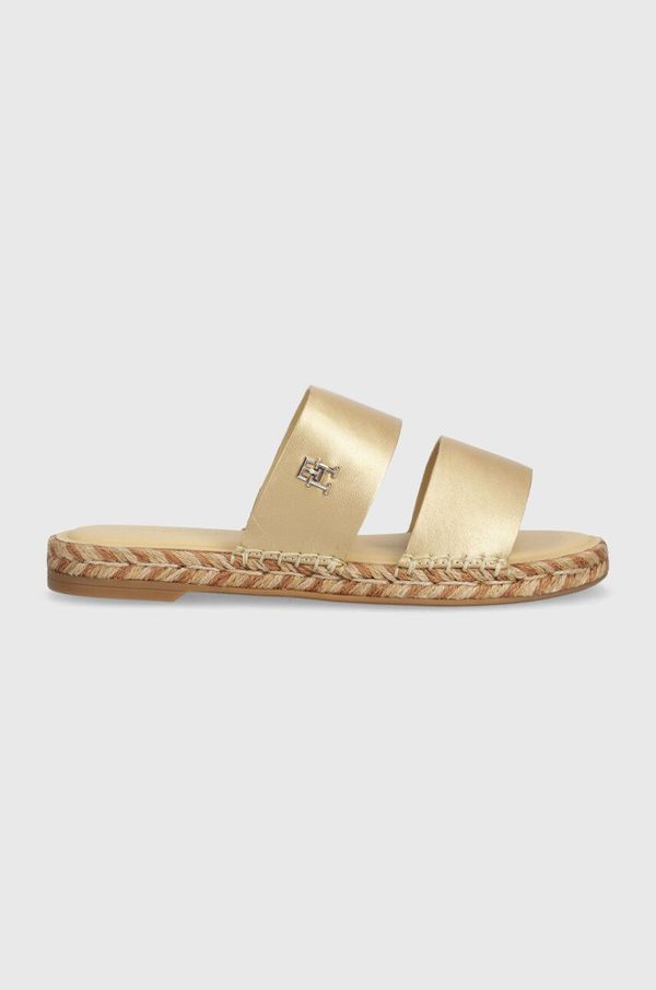 Tommy Hilfiger Kožne natikače Tommy Hilfiger TH GOLD FLAT ESPADRILLE SANDAL za žene, boja: zlatna, FW0FW07932