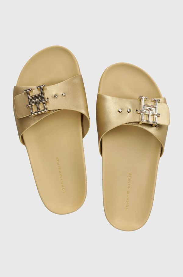 Tommy Hilfiger Kožne natikače Tommy Hilfiger TH HARDWARE GOLD FLAT SANDAL za žene, boja: zlatna, FW0FW07947