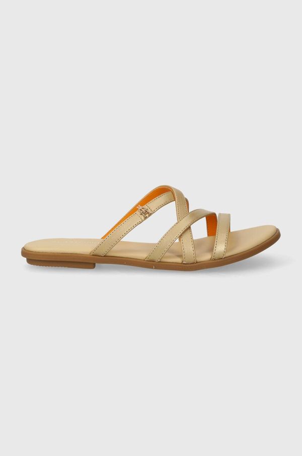 Tommy Hilfiger Kožne natikače Tommy Hilfiger TH STRAP FLAT SANDAL GOLD za žene, boja: zlatna, FW0FW08068
