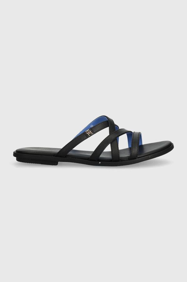 Tommy Hilfiger Kožne natikače Tommy Hilfiger TH STRAP FLAT SANDAL za žene, boja: crna, FW0FW08067