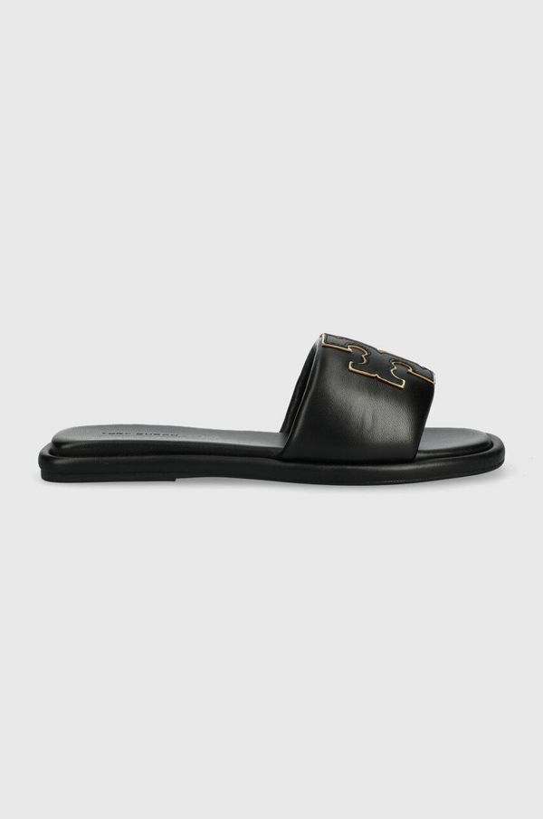 Tory Burch Kožne natikače Tory Burch Double T Sport Slide za žene, boja: crna, 79985