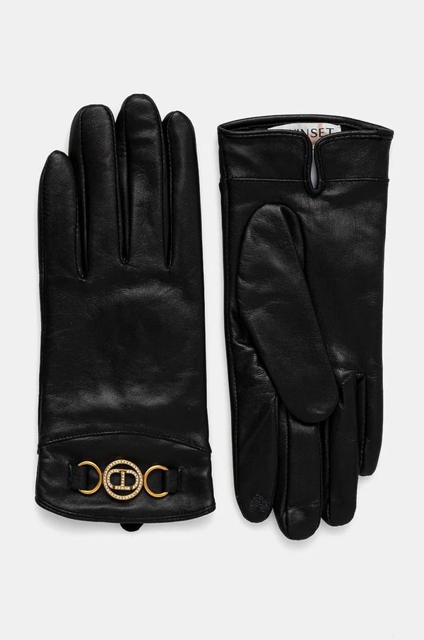 Twinset Kožne rukavice Twinset za žene, boja: crna, 242TO5170