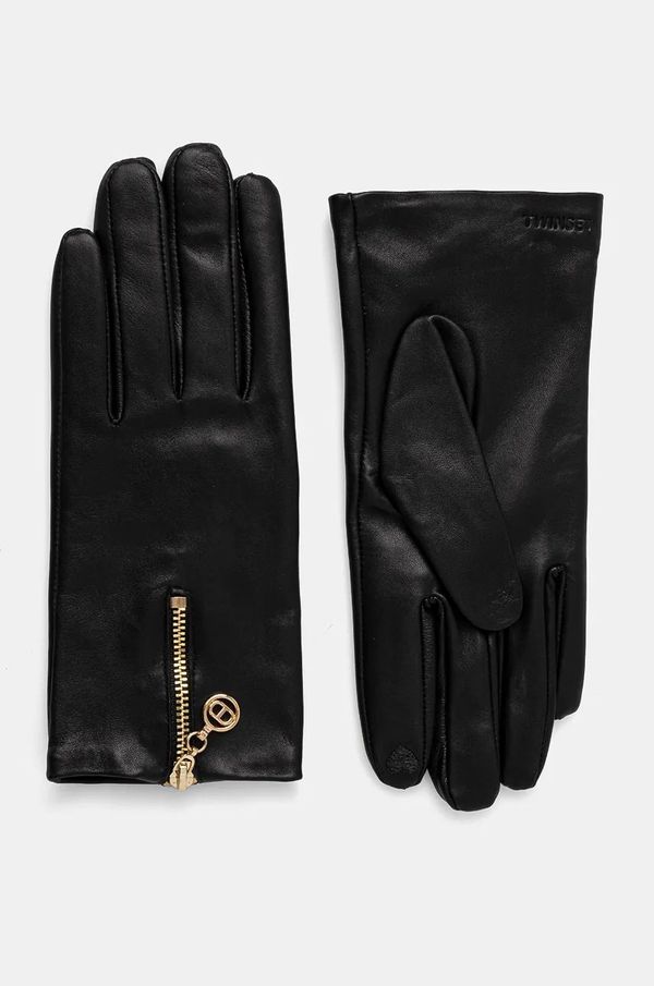 Twinset Kožne rukavice Twinset za žene, boja: crna, 242TO5561