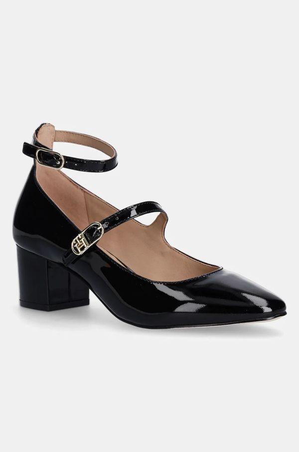 Tommy Hilfiger Kožne salonke Tommy Hilfiger PUMP DOUBLE STRAP PATENT LEATHER boja: crna, s debelom potpeticom, FW0FW08566