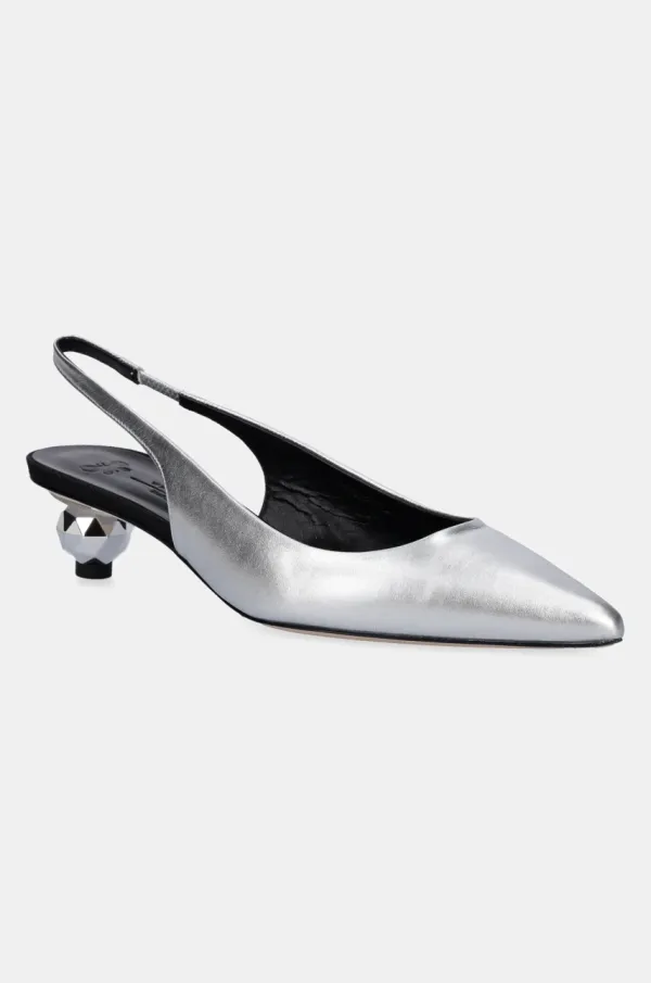 Weekend Max Mara Kožne salonke Weekend Max Mara GALLICO boja: srebrna, s debelom potpeticom, s otvorenom petom, 2515521034600