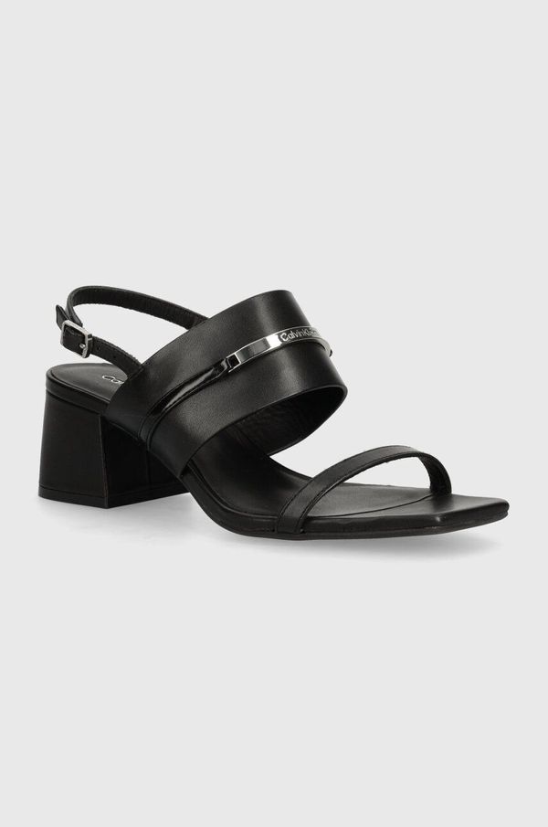 Calvin Klein Kožne sandale Calvin Klein HEEL SANDAL 45 MET BAR LTH boja: crna, HW0HW02056