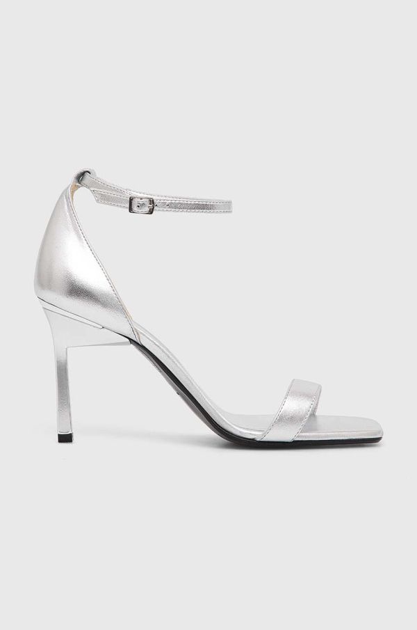 Calvin Klein Kožne sandale Calvin Klein HEEL SANDAL 90 MET boja: srebrna, HW0HW02132