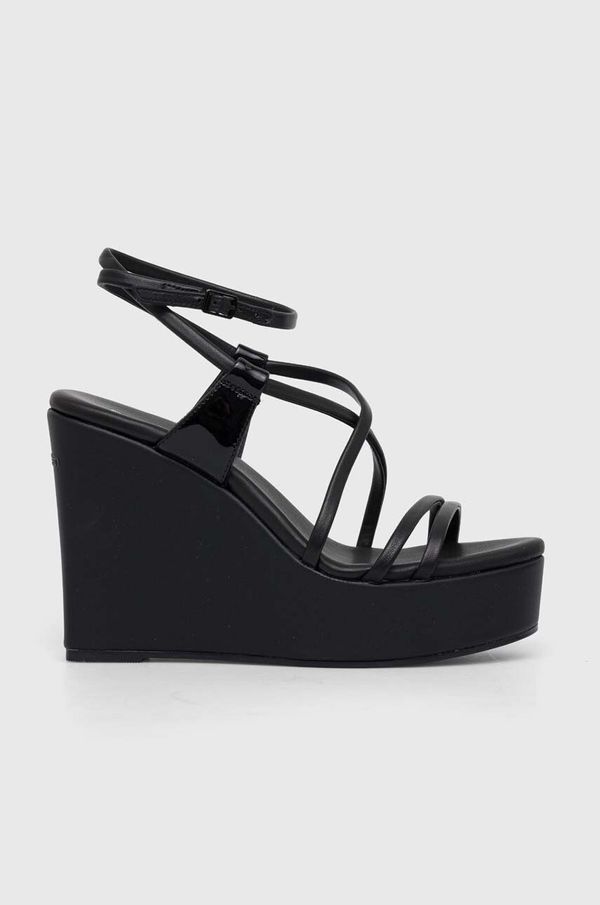 Calvin Klein Kožne sandale Calvin Klein WEDGE boja: crna, HW0HW01952