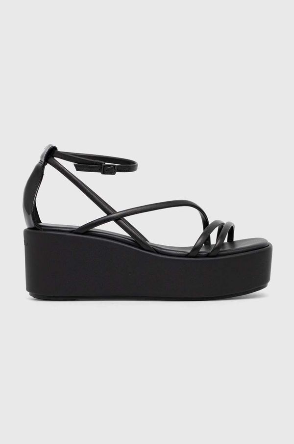 Calvin Klein Kožne sandale Calvin Klein WEDGE SANDAL 30 LTH za žene, boja: crna, s platformom, HW0HW01949