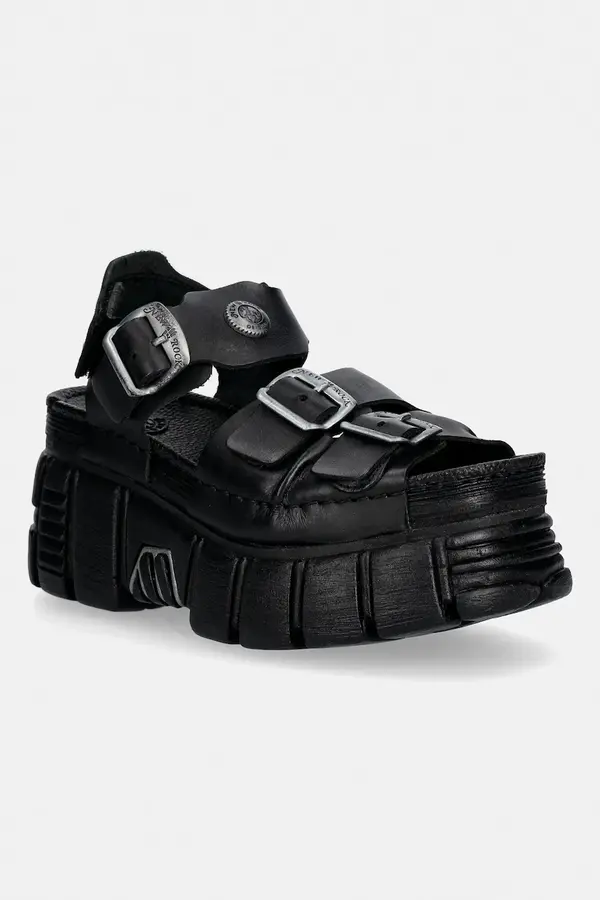 New Rock Kožne sandale New Rock TANK LEATHER BLACK, TOWER NEGRO + LATER