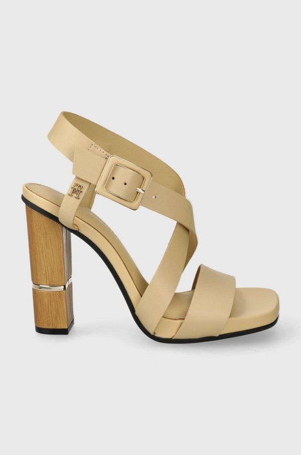 Tommy Hilfiger Kožne sandale Tommy Hilfiger HARDWARE BLOCK HIGH HEEL boja: bež, FW0FW07016