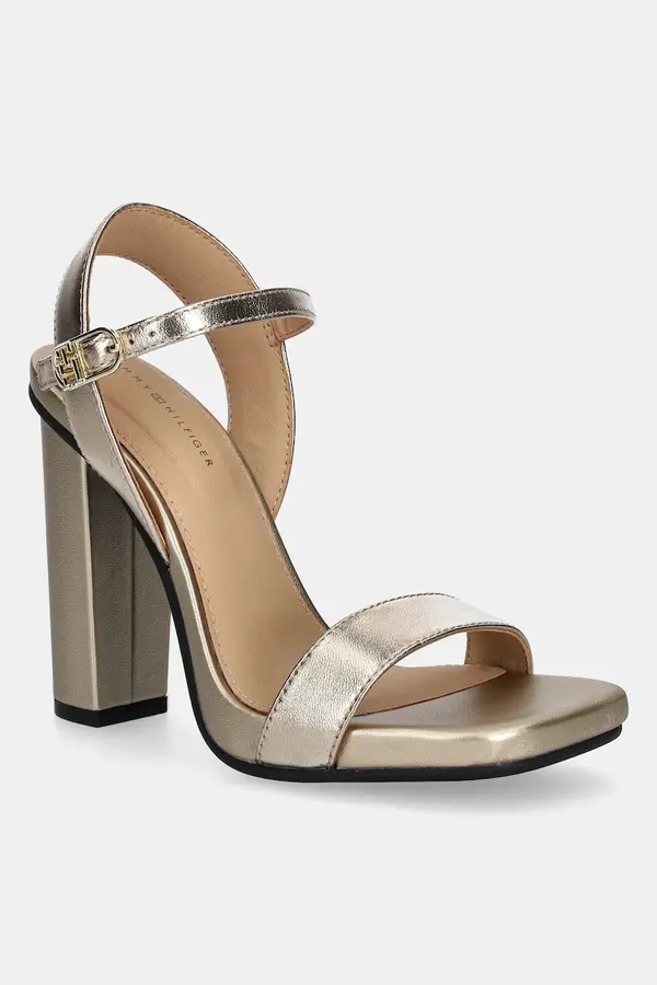 Tommy Hilfiger Kožne sandale Tommy Hilfiger HIGH HEEL GOLDEN LEATHER SANDAL