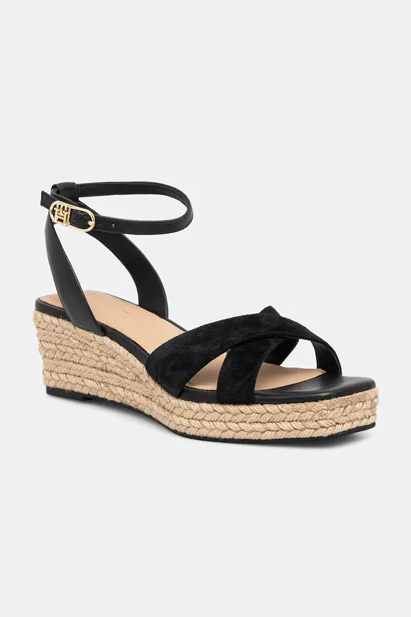 Tommy Hilfiger Kožne sandale Tommy Hilfiger LEATHER & SUEDE MID WEDGE ESPAD