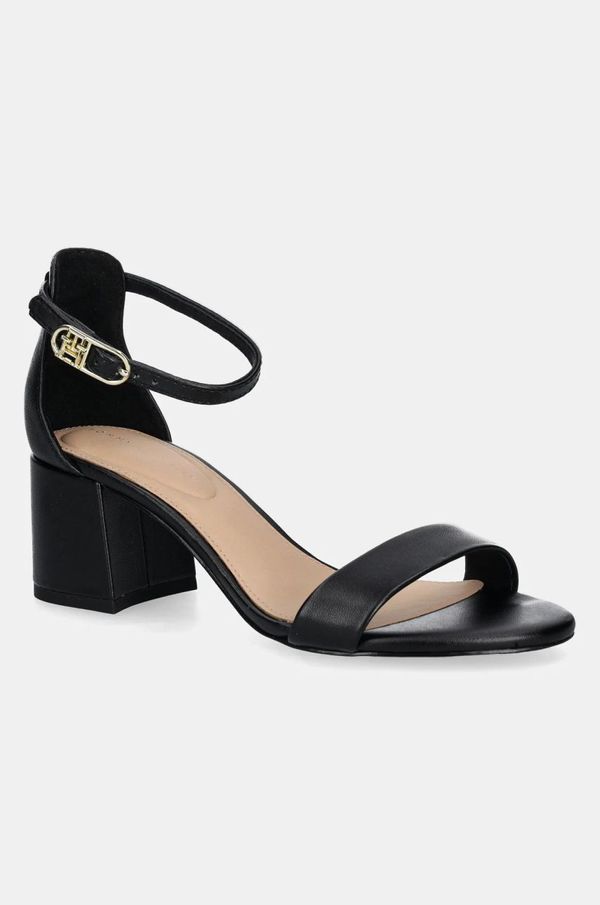 Tommy Hilfiger Kožne sandale Tommy Hilfiger LEATHER ANKLE STRAP HEEL SANDAL boja: crna, FW0FW08673