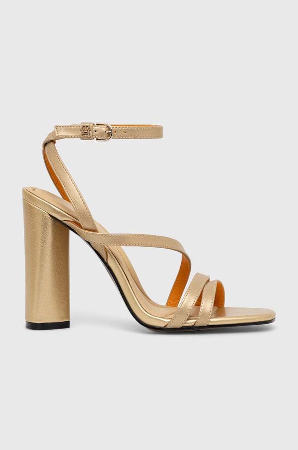 Tommy Hilfiger Kožne sandale Tommy Hilfiger TH GOLD BLOCK HIGH HEEL boja: zlatna, FW0FW07753